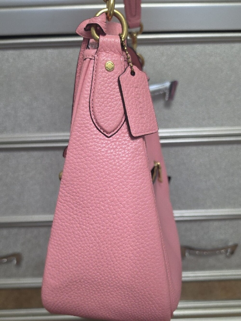 Coach Pink Leather Shoulder Bag with Gold Accent - Picture 3 of 6